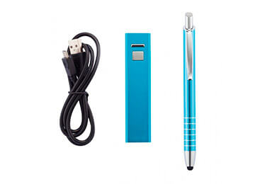 Set power bank 2000 mAh y bolígrafo publicitario aluminio
